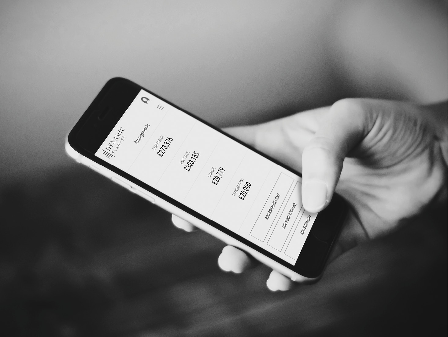 A view of the Dynamic planner app being used on an iphone in someones hand